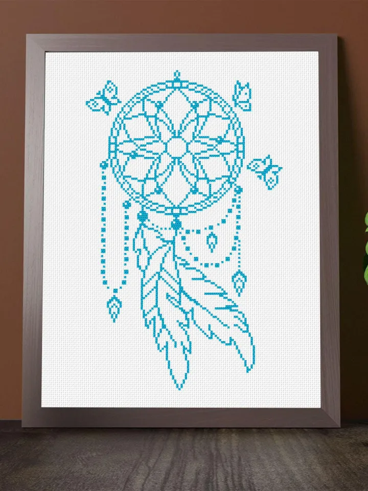Dream catcher butterfly cross stitch pattern PDF download Mandala cross stitch chart, Dreamcatcher pattern digital PDF for beginner #M277