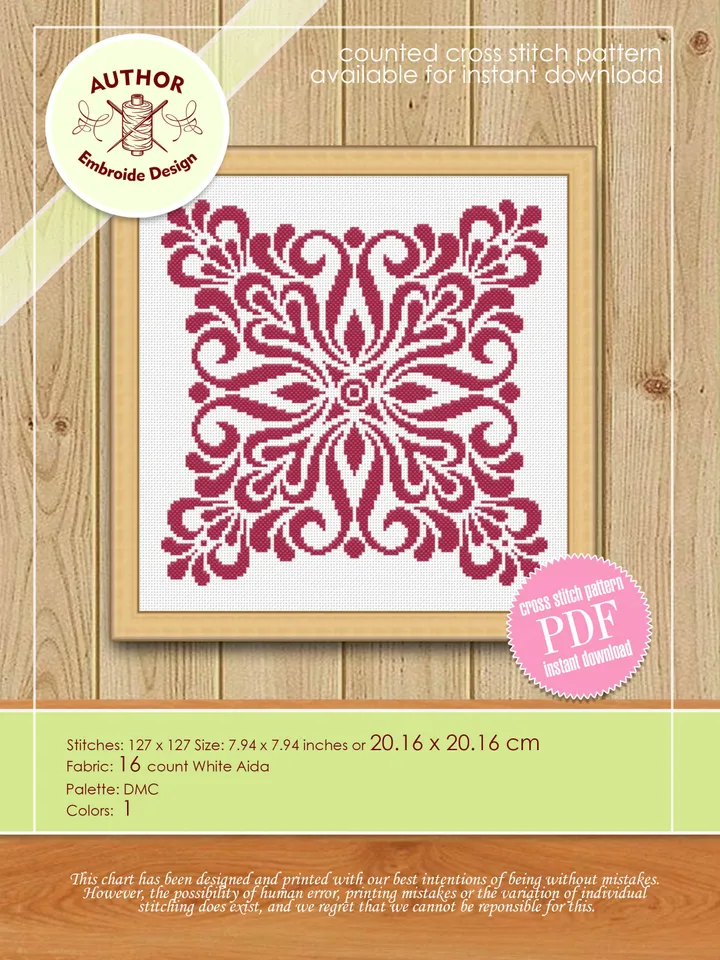 Square mandala cross stitch pattern PDF download Flower mandala ornament cross stitch chart, Mandala pattern digital PDF, Home decor #M144