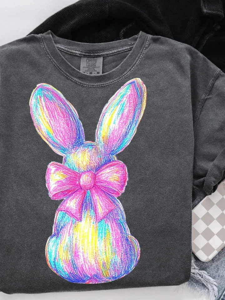 Colorful Glitter Brushstroke Bunny Easter png, Easter png, Bunny Bow png, Bunny png, Easter kids png, Girls Easter Png, Preppy Easter Png
