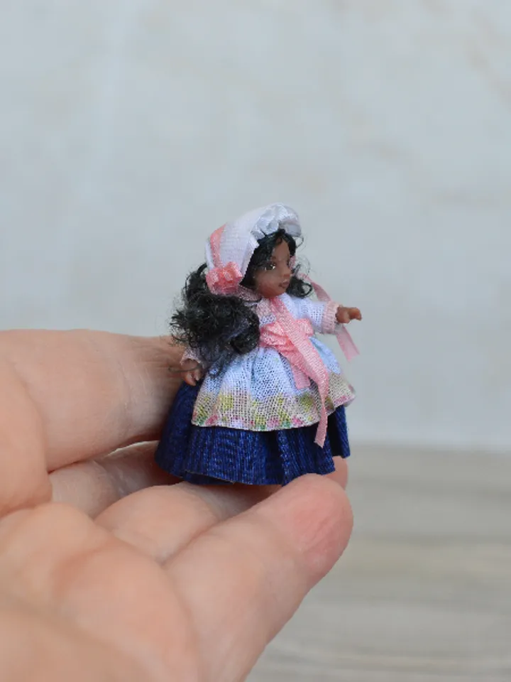 Miniature doll in 24th scales. Handmade doll toy. Miniature for dollhouse.