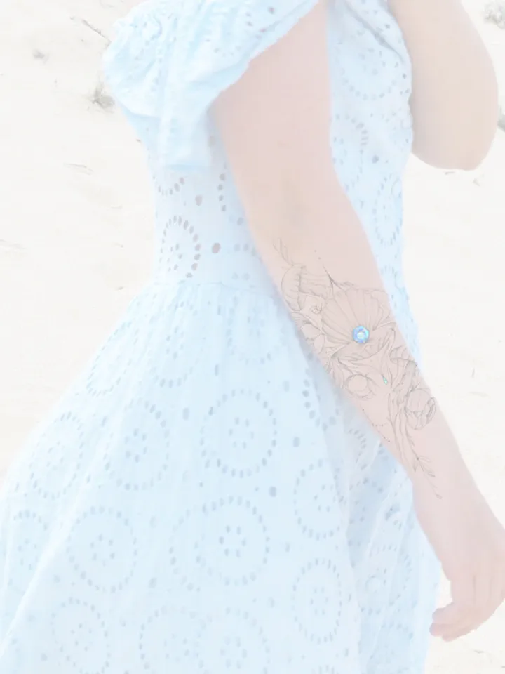 Ocean Tattoo Designs For Ladies Seashell Tattoo Idea Fine Line Jellyfish Tattoo Drawing With Flowers, JPG, PDF, PNG