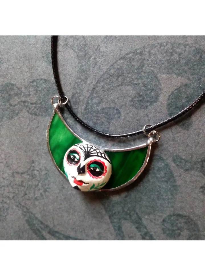 Stained glass moon, Moon Goddess, Moon phase necklace, Stainglass crescent, Full moon pendant, Moon face necklace