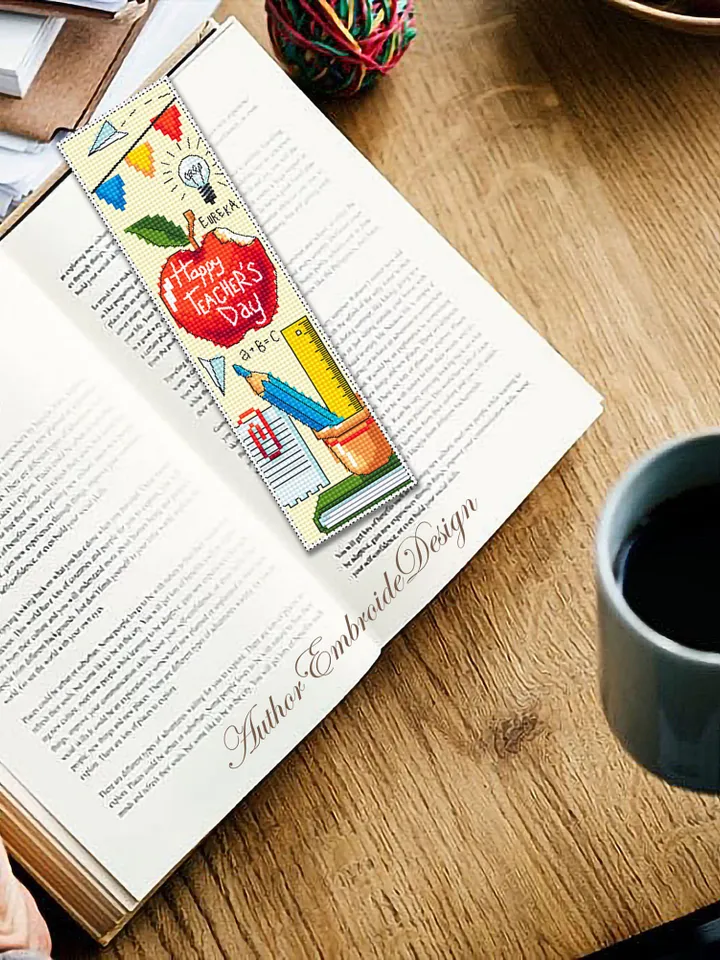 Teacher bookmark cross stitch pattern PDF download Happy teachers day, Handmade bookmark pattern digital PDF, Teachers day gift School #B350
