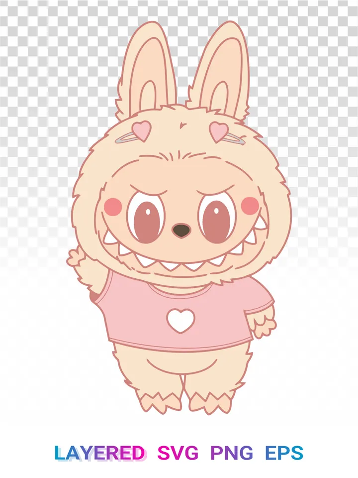 Valentine 💕 Labubu PNG, Love Heart Layered SVG, Pink Labubu Cricut