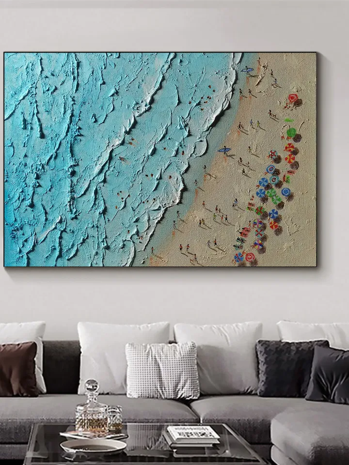 Original Beach Painting, Aerial Beach Art, Ocean Art, Textured Seascape, Coastal Wall Art, Summer Vibes Decor, Beach House Decor,Impasto Art