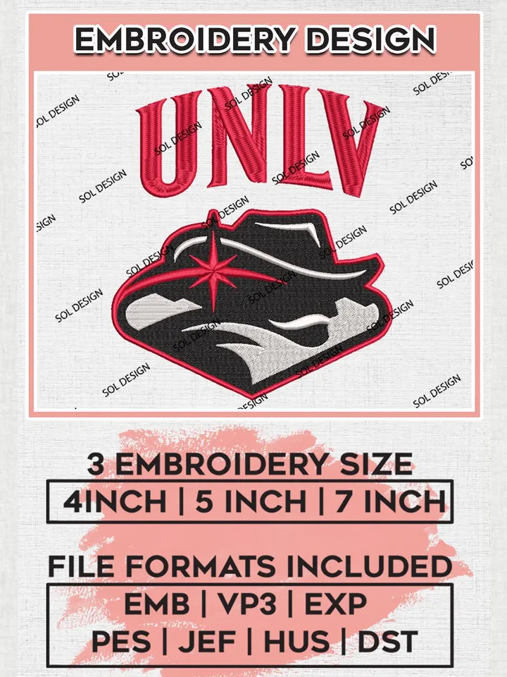 UNLV Rebels Logo Embroidery Files, NCAA UNLV Rebels Team Embroidery, NCAA Rebels, 3 sizes, Machine embroidery designs, Digital Download