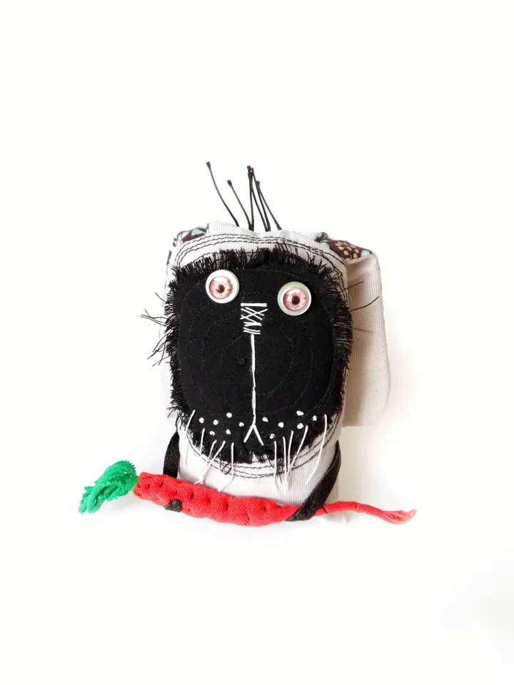Handmade Quirky and Unique Fabric Art Doll Bunnies: One-of-a-Kind Fun Delightful Interior Decor Toys with a Spooky Twist. FREE SHIPPING!