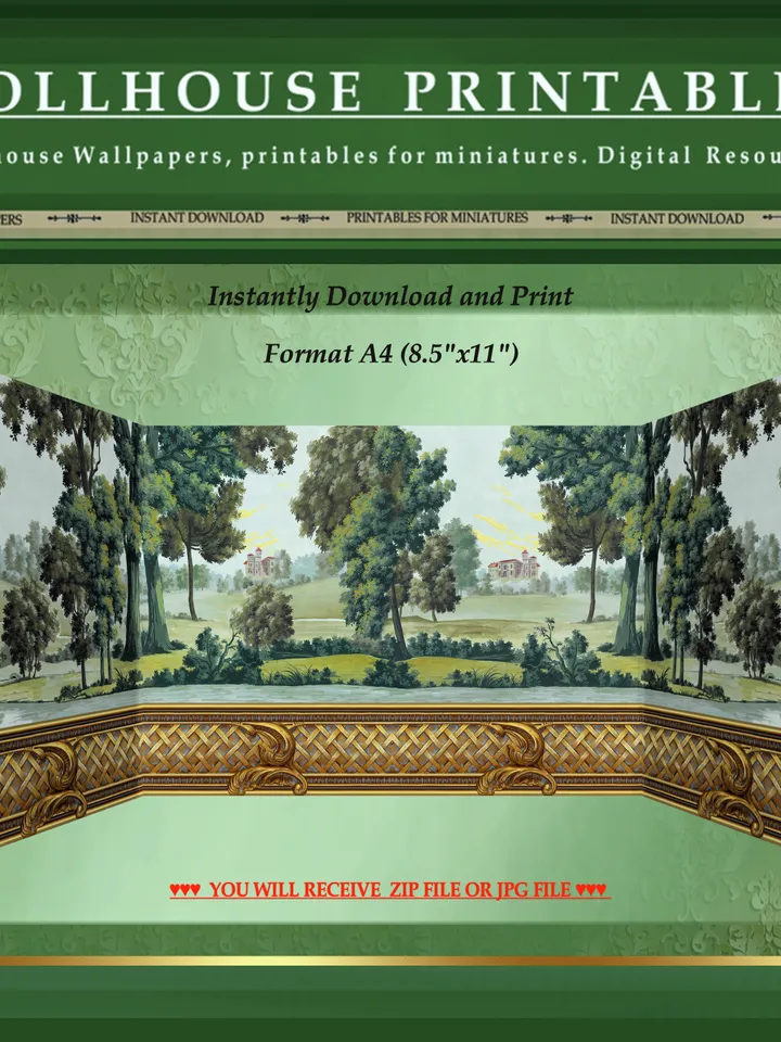 Wallpapers- Set 4-v1 | Printables for Dollhouses and Unique Miniature Projects | Digital Downloads | in Scale 1/12th
