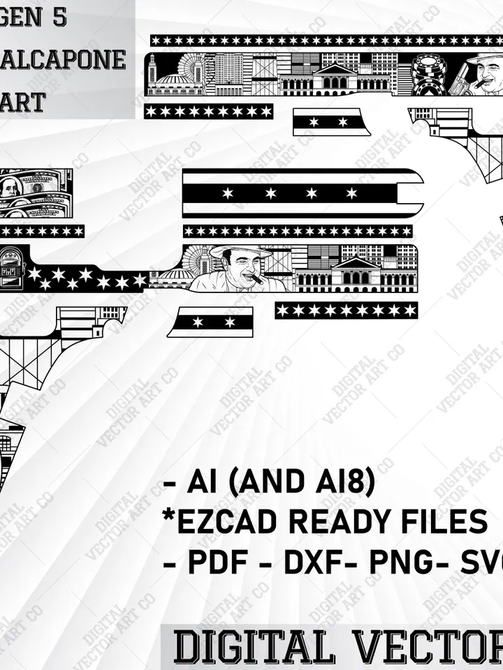 Glock 17 Gen 5 Chicago City Vector Art | Al  capone Svg Custom Laser Engraving Design | Vector Design | Laser Engraving Design | Svg Arts