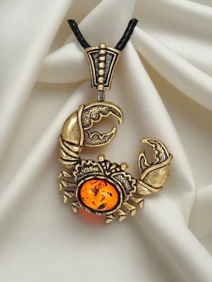 Cancer Pendant Cancer Necklace Men and Women Boy Zodiac Sign Horoscope Gold Amber Pendant cancer zodiac Crab jewelry