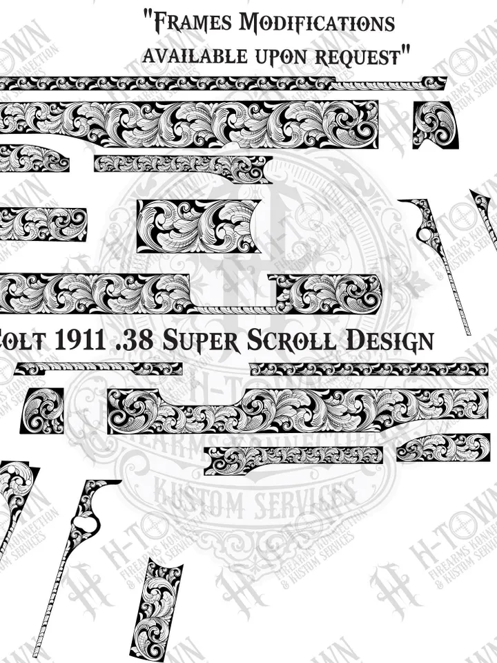 Colt 1911 .38 Super Scroll Engraving Design: Full Pistol Vector Art (Digital Download