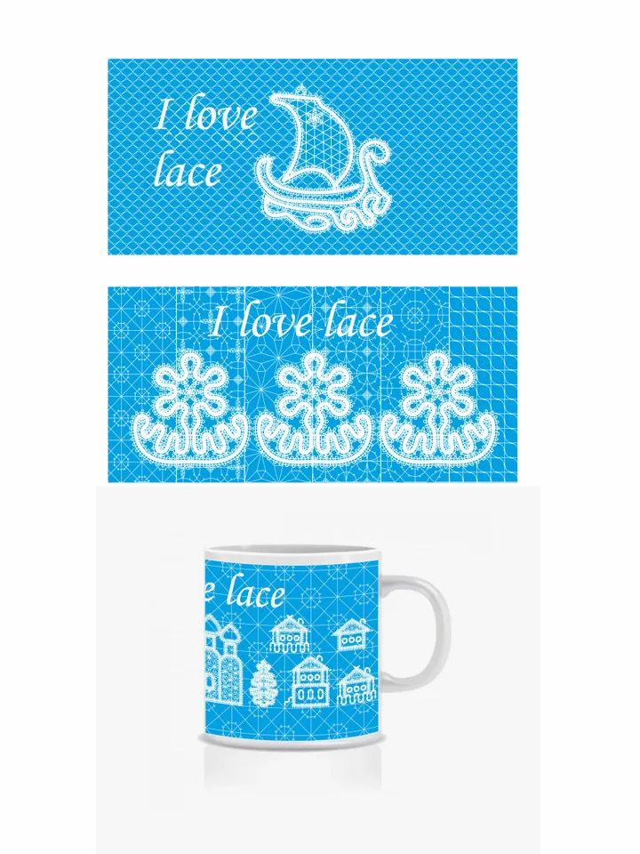 Mug coffee tea Bobbin lace print I love lace