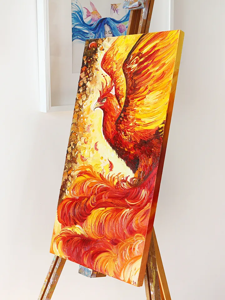 Phoenix Oil Painting Bird Phoenix Original Art Fire Bird Textured Painting on Stretched Canvas Artwork. MADE TO ORDER