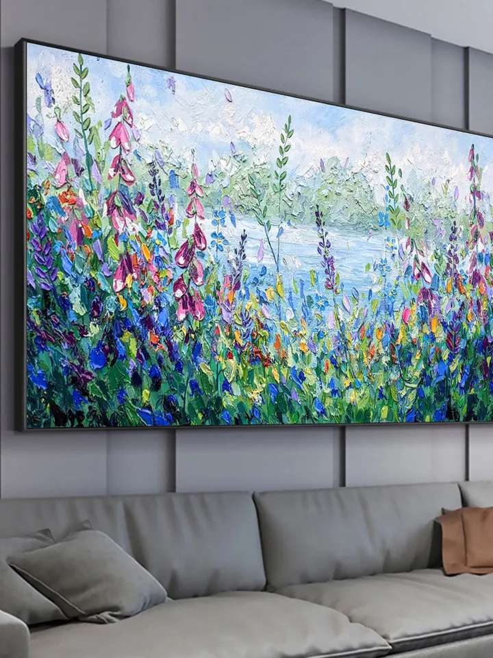 Original Oil Painting On Canvas, Abstract Modern Colorful Flower Painting, Large Wall Art, Boho Wall Décor, Home Decor, Bedroom Wall Decor