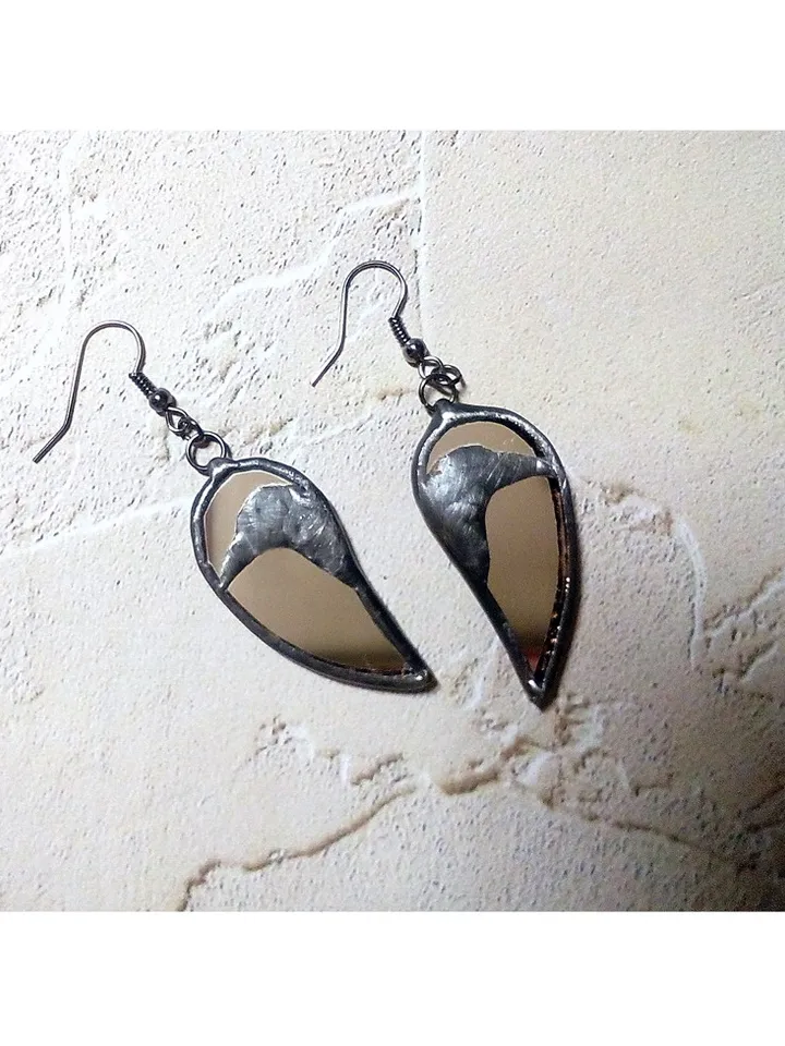 black Raven mirror earrings, Crow witch earrings, Halloween, samhain, Goth black earrings, witchy aesthetic