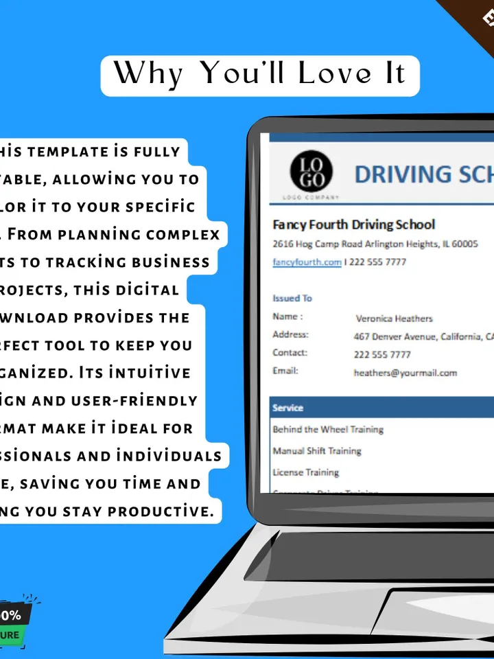 Driving School Quotation Template, Google Sheets, Digital Download for Lesson Pricing & Client Proposals
