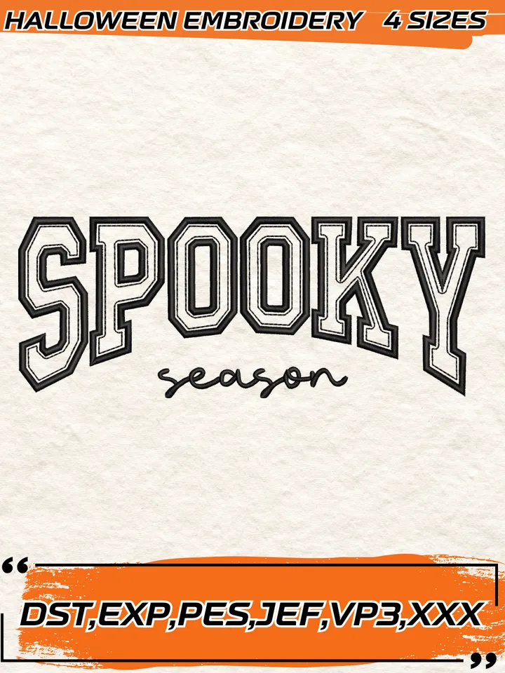 Spooky Season Halloween Embroidery Design,Halloween Embroidery Design,4 Sizes, Digital Download