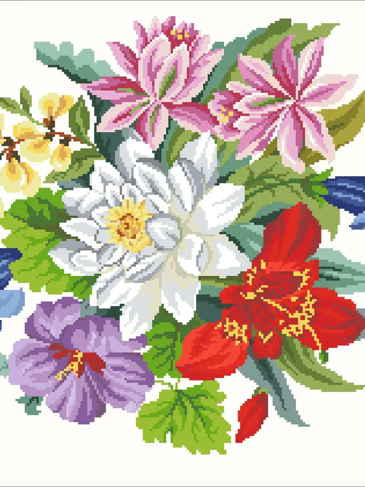 Antique Cross Stitch Pattern Bouquet of Flowers Digital Download PDF