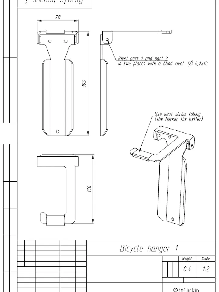 Sheet Metal Plans Drawings Bicycle Hanger (DXF, PDF)