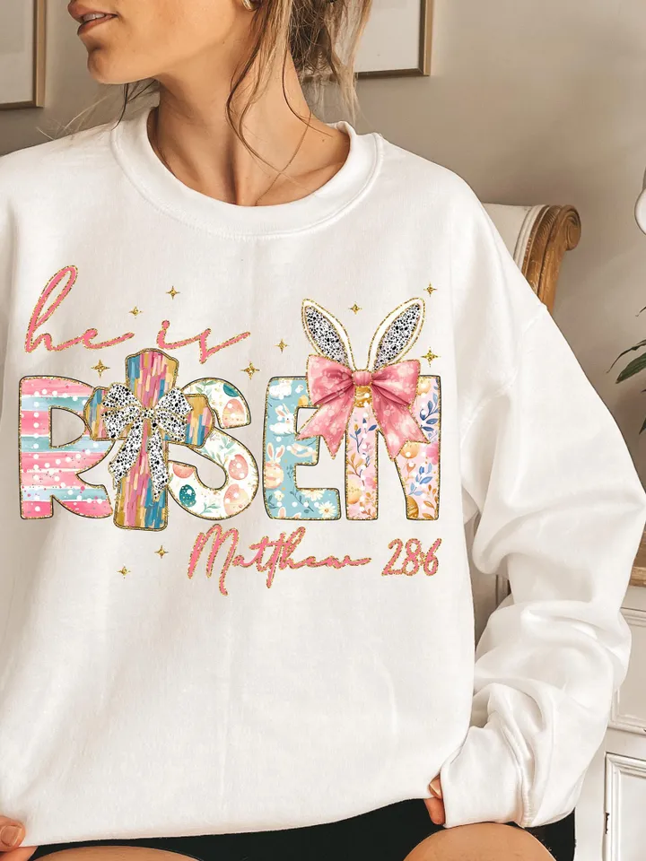 He is Risen PNG, Christian Easter Png, Matthew 28:6, Easter Jesus png, Easter Bible Verse Png, Retro Easter Brushstroke, Glitter Easter