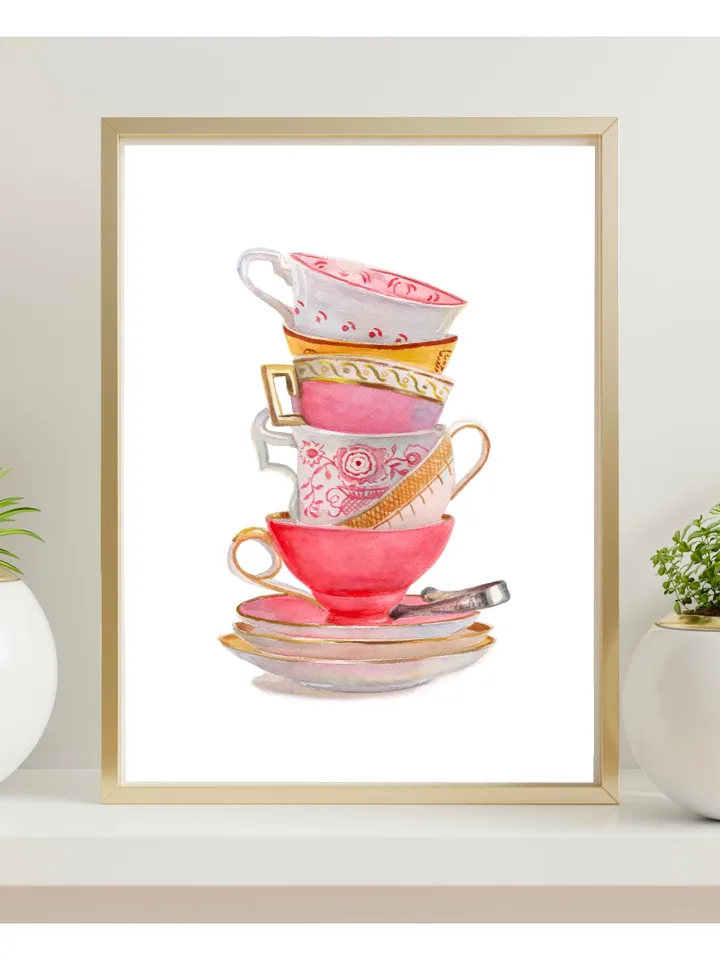 Tea Cup Wall Art Watercolor Painting Print Tea Lovers Gift Kitchen Art Mother Daughter Gift Cups Painting Gift For Tea Lover Wall Art Print