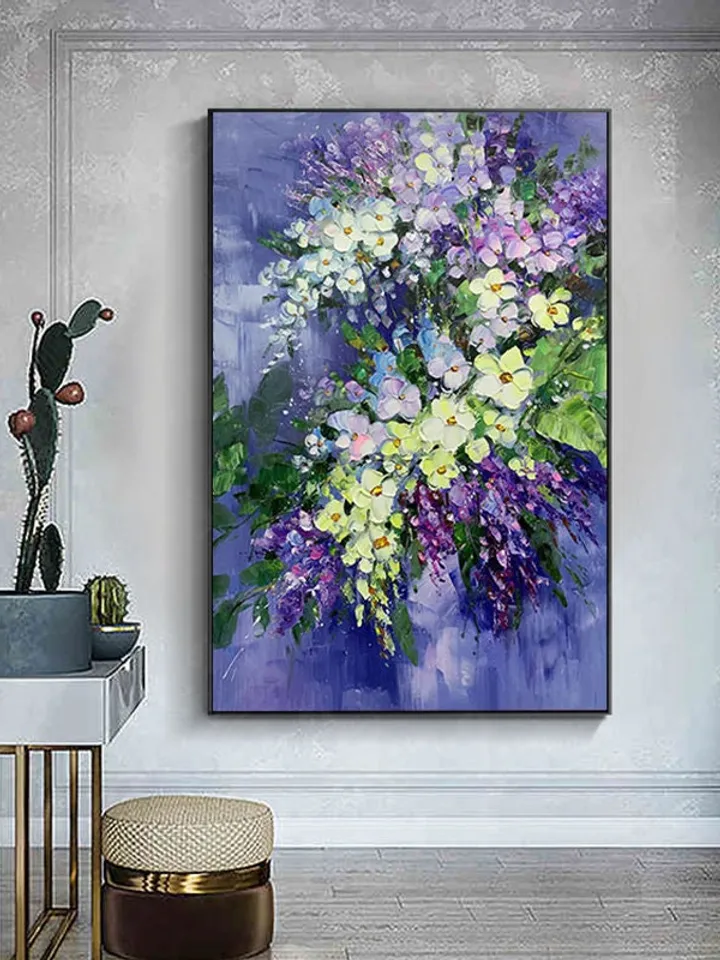 Flower Oil Painting On Canvas Abstract Purple Orchid Flower Painting Floral Wall Art Canvas Living Room Wall Decor Texture Acrylic Painting
