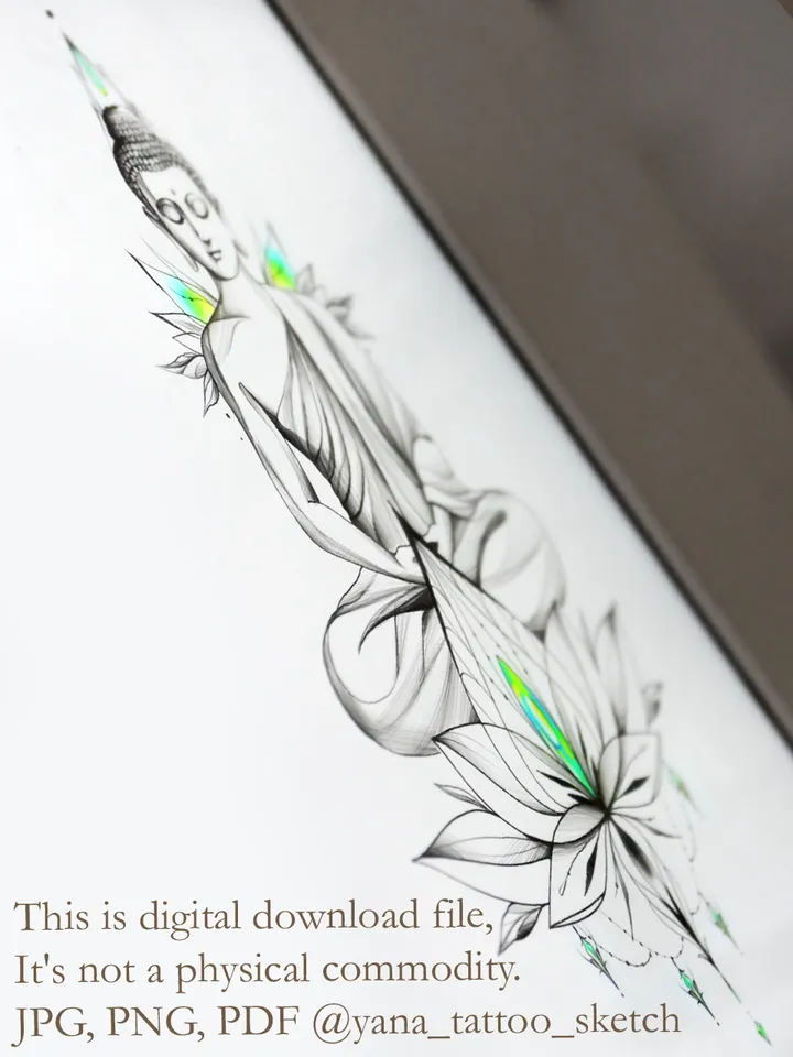 Buddha Tattoo Design Buddha Lotus Tattoo Drawing Idea Sketch, Instant download JPG, PDF, PNG