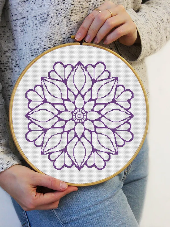 Flower mandala cross stitch pattern download PDF Mandala pattern digital PDF Floral ornament cross stitch Monochrome cross stitch chart #M44