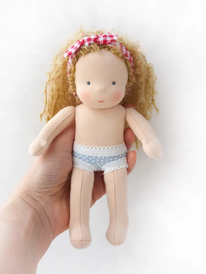 DIY Waldorf doll 7 inch (18 cm) tall. PDF pattern and tutorial. Patterns of doll clothes as bonus!