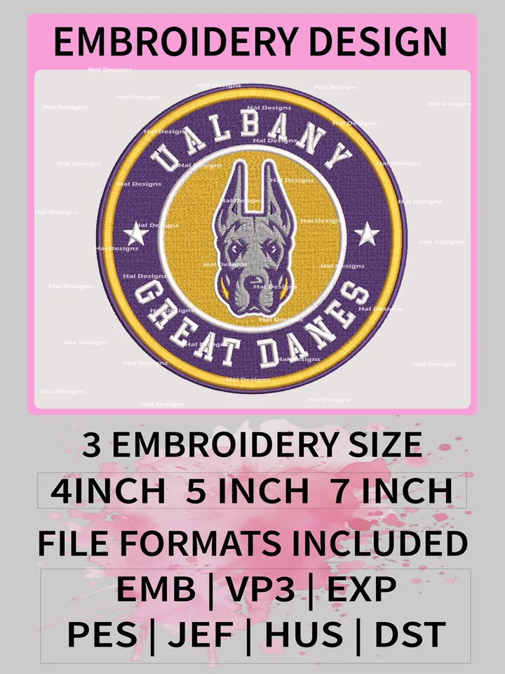 NCAA UAlbany Great Danes Embroidery File, 3 Sizes, 6 Formats, NCAA Machine Embroidery Design, NCAA Logo, NCAA Teams