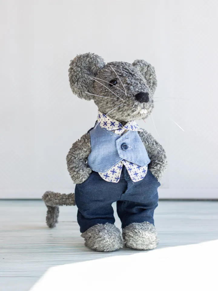 Handmade Collectible Stuffed Mouse: Unique Plushies and Art Toys for Sale/ Teddy Mouse