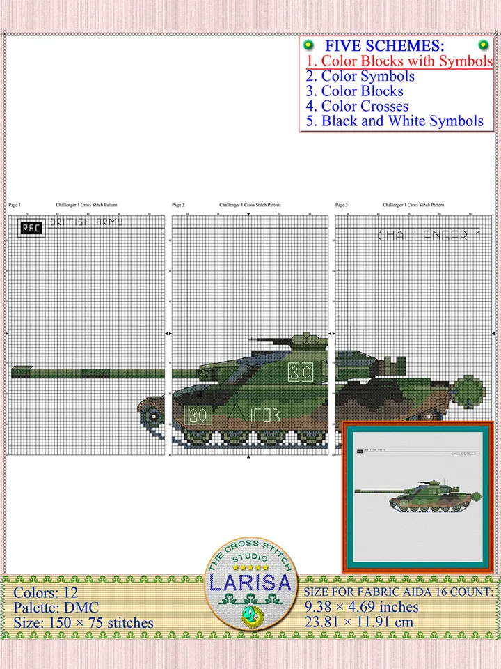 Challenger 1 Cross Stitch Pattern | Main Battle Tank Challenger 1 | British Tank Challenger 1 Chart