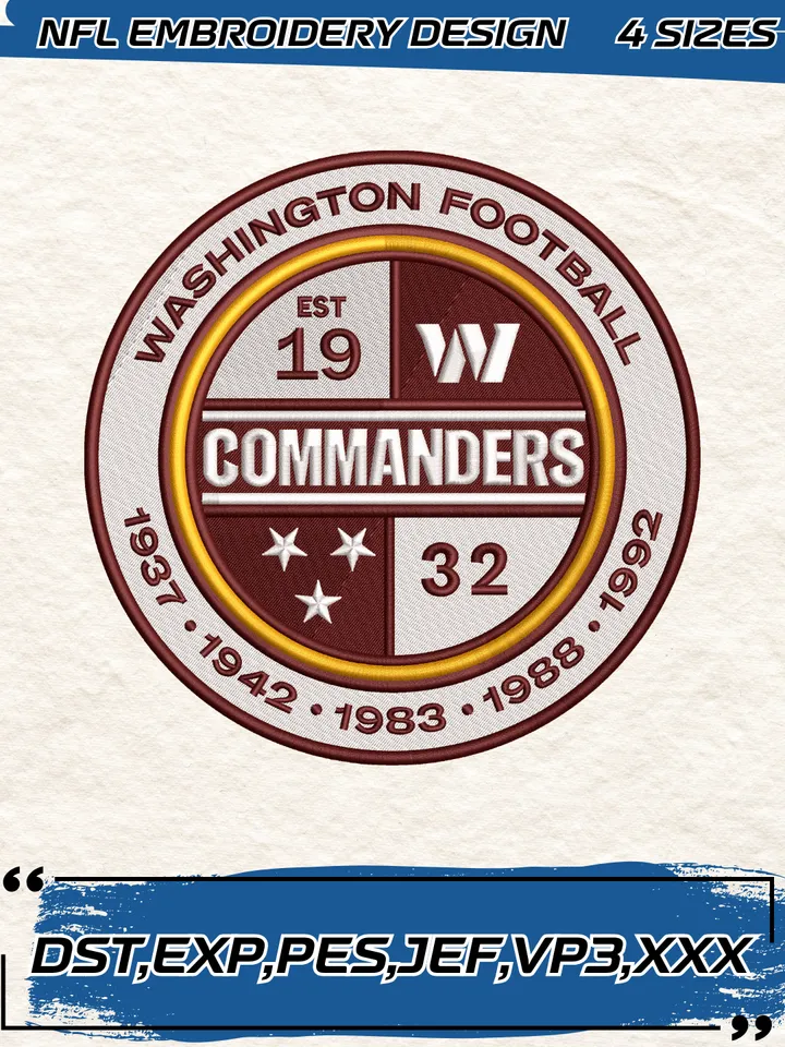 Washington Commanders Alternate Logos Embroidery Design,NFL Logo Embroidery Design,Machine Embroidery Design File,4 Sizes, Digital Download