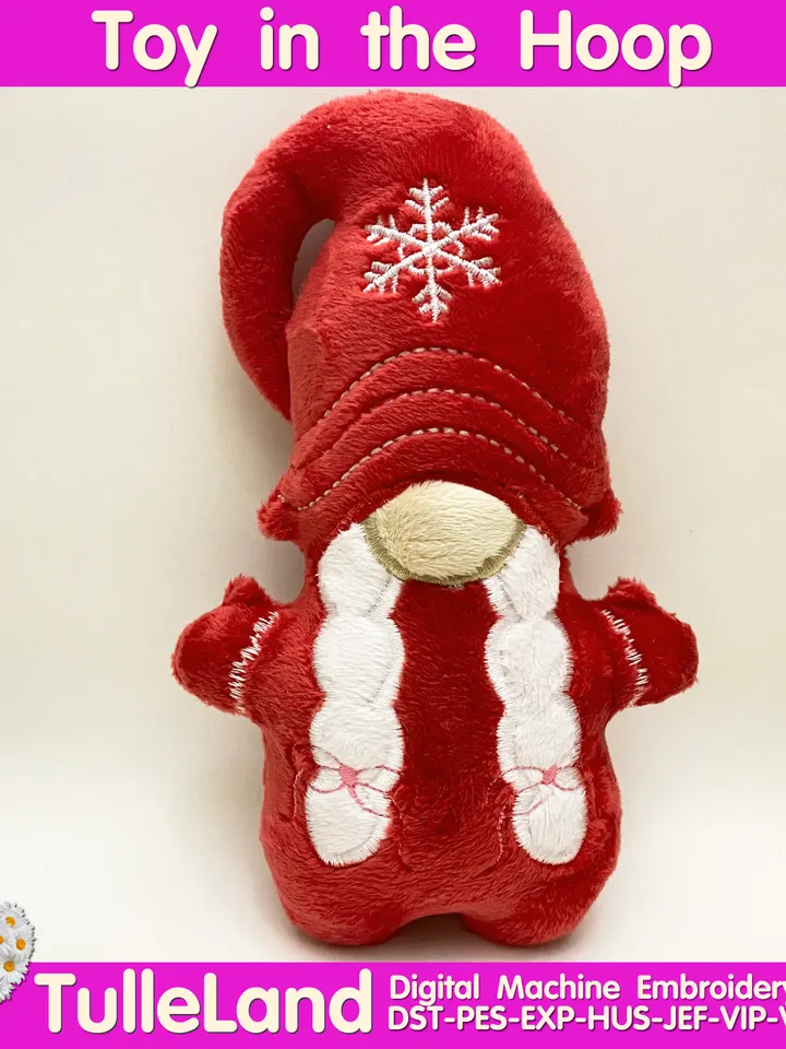 ITH Gnome Christmas toy soft stuffed in the Hoop Digital Design for Machine Embroidery