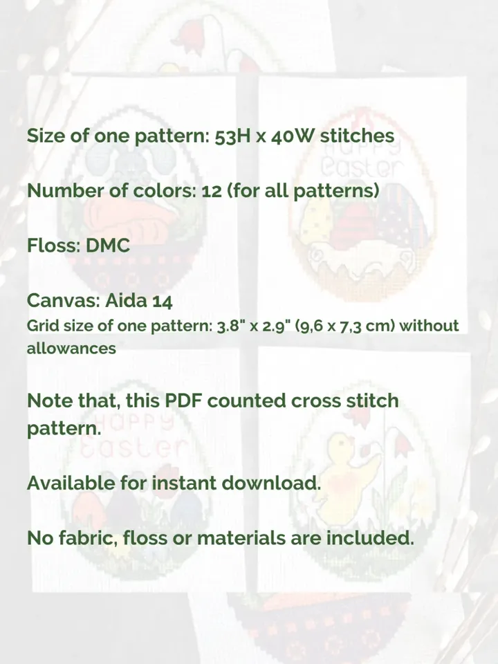 Set of 4 Easter cross stitch patterns, easy cross stitch patterns PDF, Easter gift idea DIY, patterns by JulieAndStitch