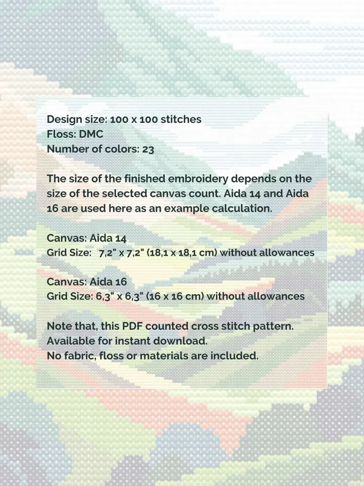 Cross Stitch Pattern PDF – Simple Mountain Landscape – Instant Download