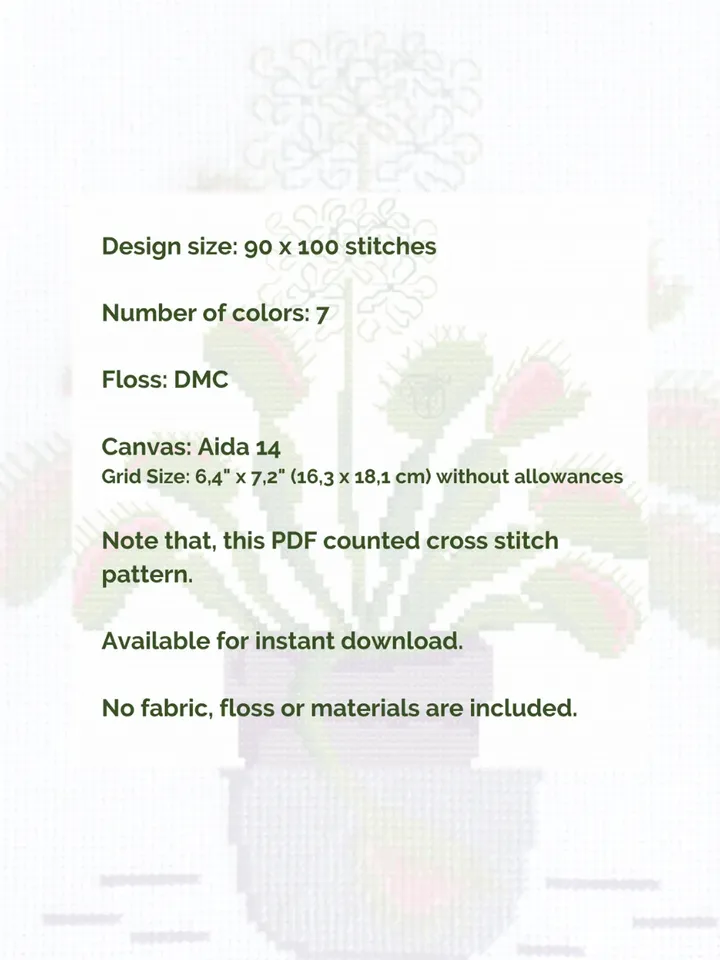 Cross stitch pattern Venus flytrap, cross stitch pattern Dionaea muscipula, cross stitch chart PDF, xstitch chart flower