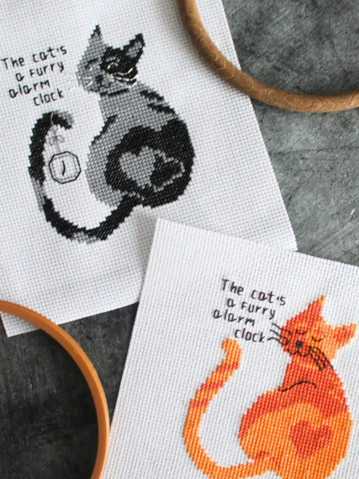 Cross stitch pattern The cat's a furry alarm clock, cross stitch pattern for beginners, cross stitch pattern Cat