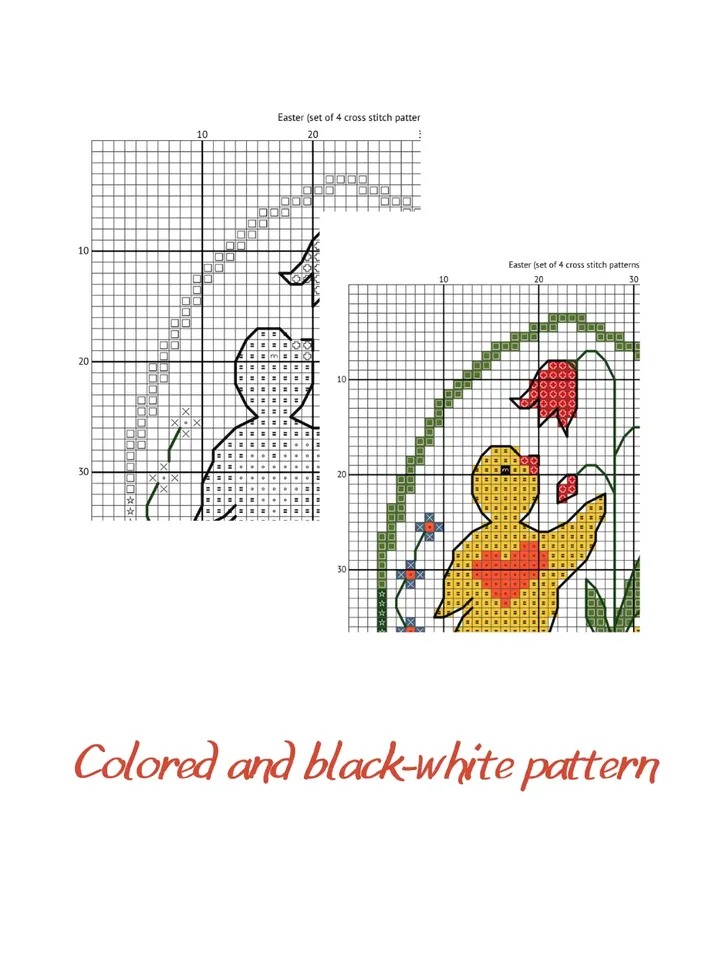 Set of 4 Easter cross stitch patterns, easy cross stitch patterns PDF, Easter gift idea DIY, patterns by JulieAndStitch