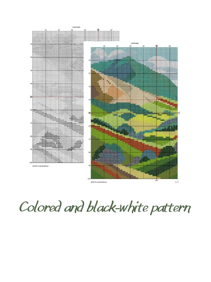 Cross Stitch Pattern PDF – Simple Mountain Landscape – Instant Download