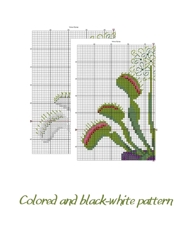 Cross stitch pattern Venus flytrap, cross stitch pattern Dionaea muscipula, cross stitch chart PDF, xstitch chart flower