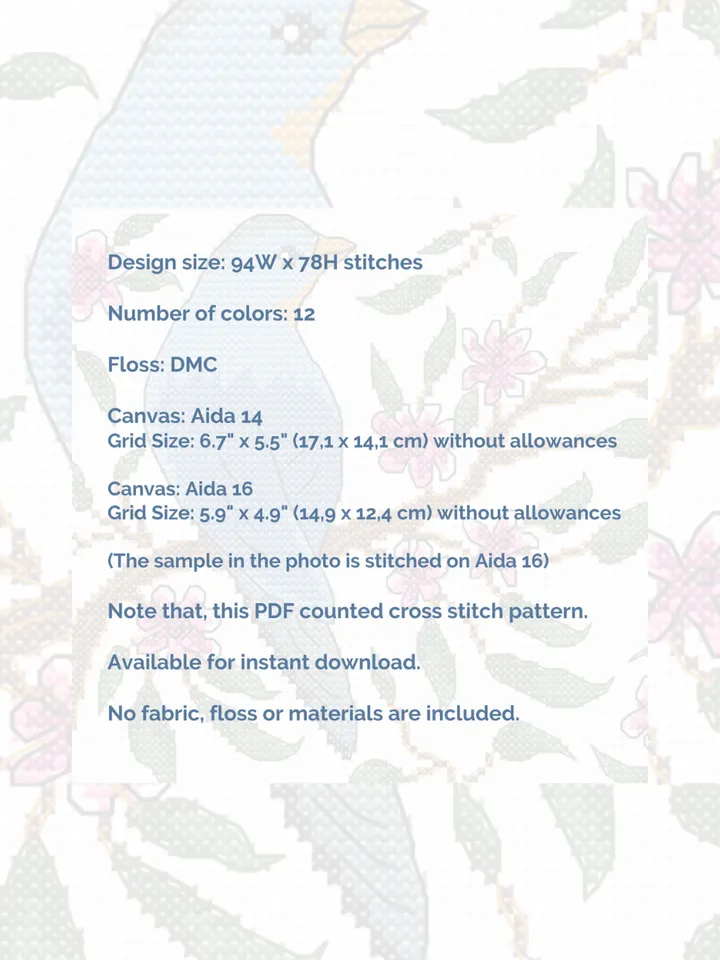 Cross stitch pattern Bird on a branch, cross stitch pattern PDF