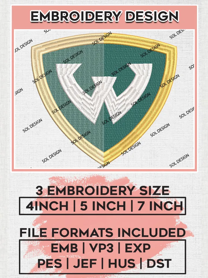 NCAA Wayne State Warriors Team Logo Embroidery Design Files, NCAA Wayne State Warriors Machine Embroidery, NCAA Teams, 3 sizes, NCAA Machine embroidery designs, Digital Download