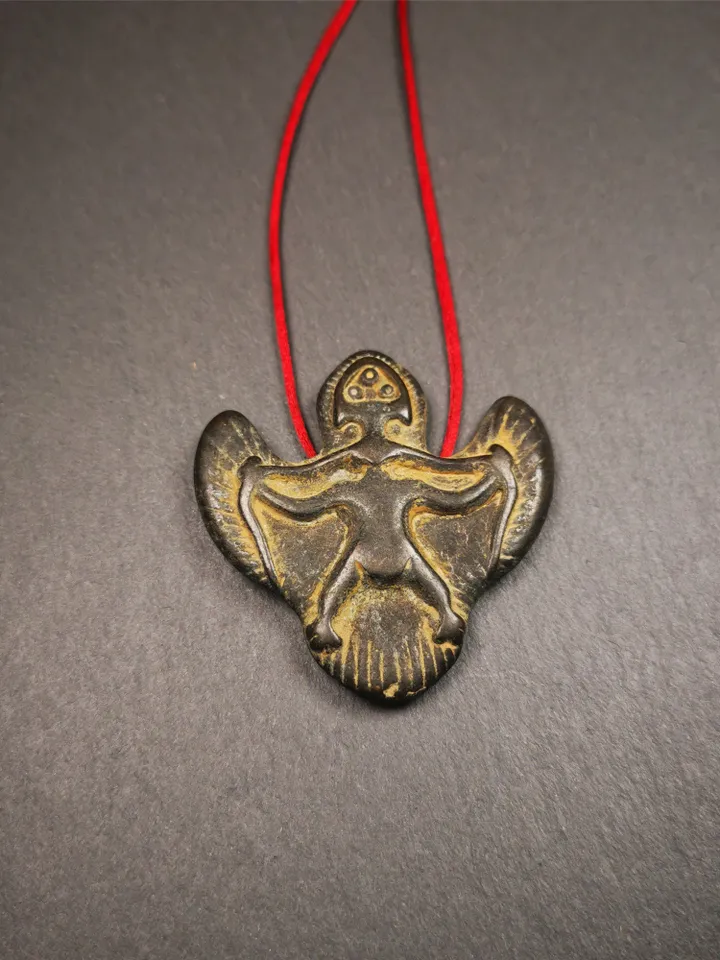 Gandhanra Antique Tibetan Buddhist Amulet Pendant,Garuda,Garula,Suparna,Golden-winged Bird,Made of Thokcha,1.93"