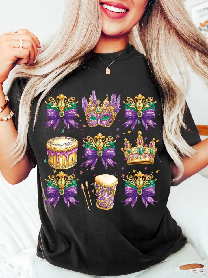 Mardi Gras Coquette PNG, Mardi Gras Png, Fleur De Lis Png, Mardi Beads Louisiana Festival Shirt Design, King Cake Png, Fat Tuesday Png