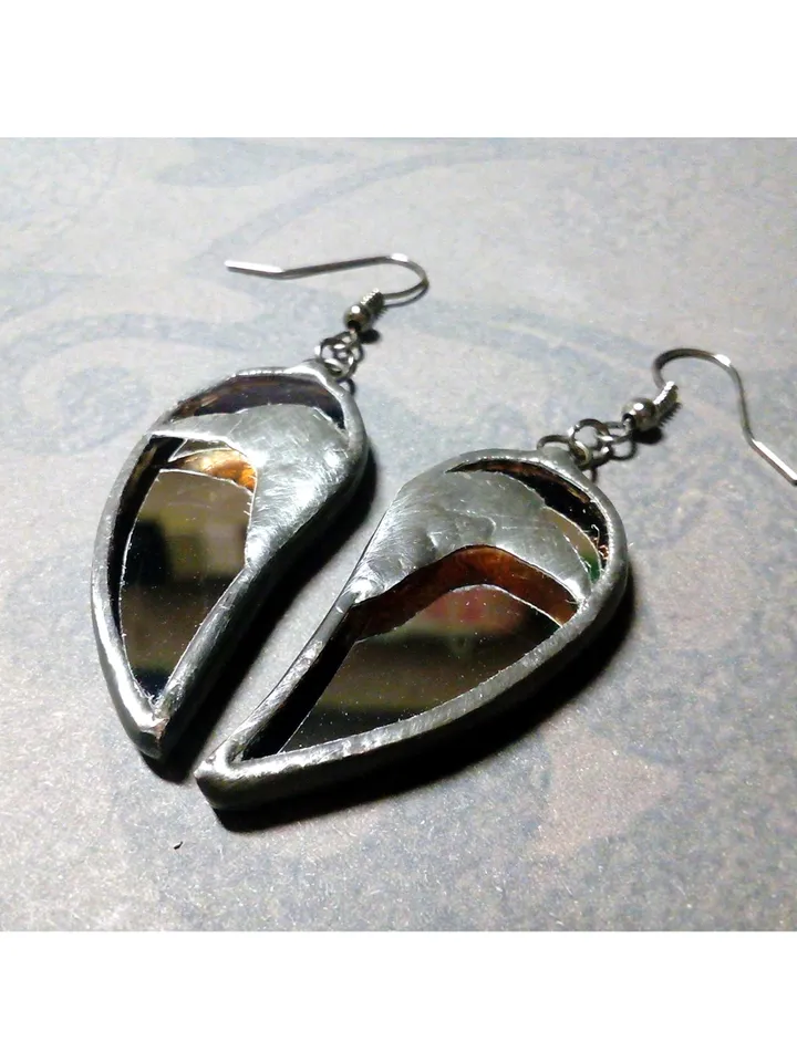 black Raven mirror earrings, Crow witch earrings, Halloween, samhain, Goth black earrings, witchy aesthetic
