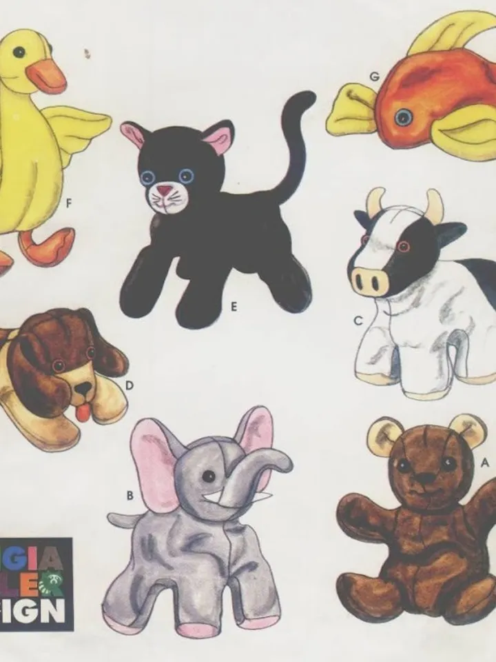 Vintage Sewing Pattern Bean Bag Animals 5" Copy Simplicity 8521 Digital Download PDF
