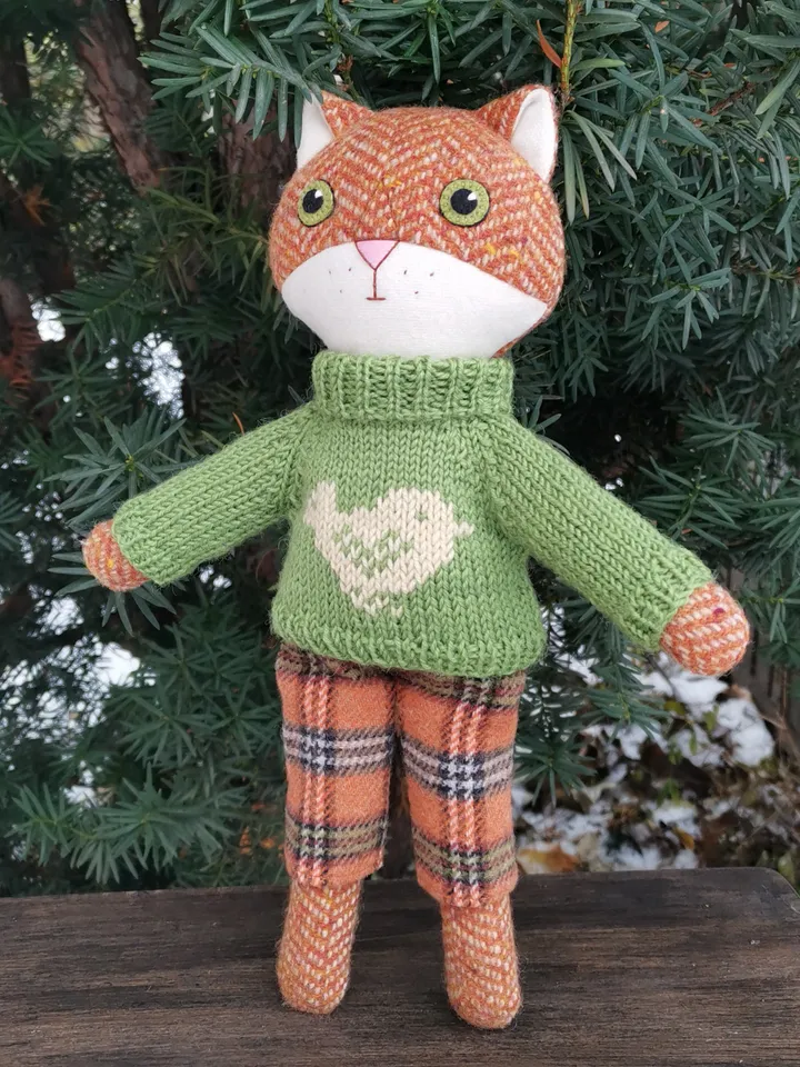 Red cat boy, handmade fabric stuffed doll, kitten wool plush toy