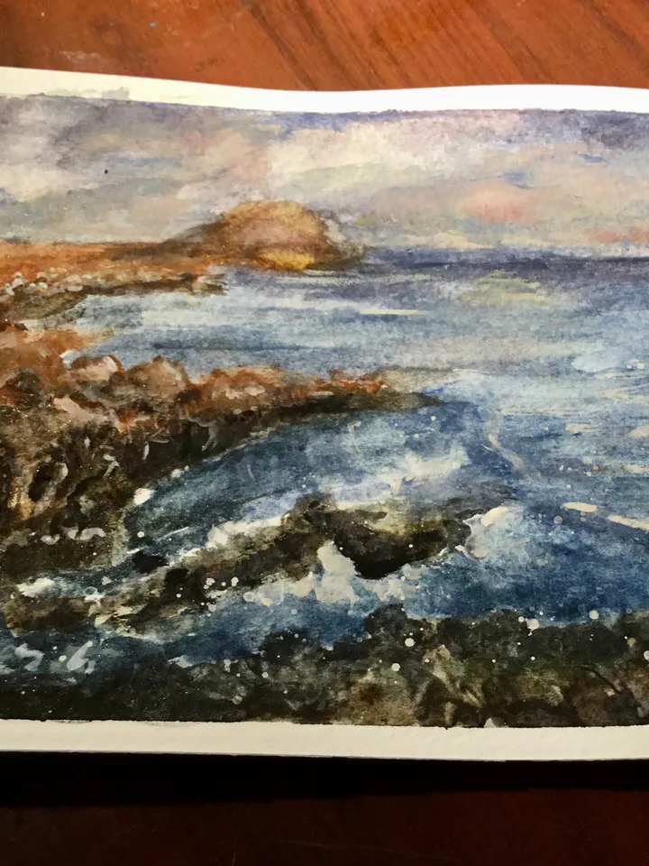Set of 2 original watercolor seascapes, watercolour wall art,ocean,boat,sunset,rocks painting,Canarian Islands wall art,unique gifts.