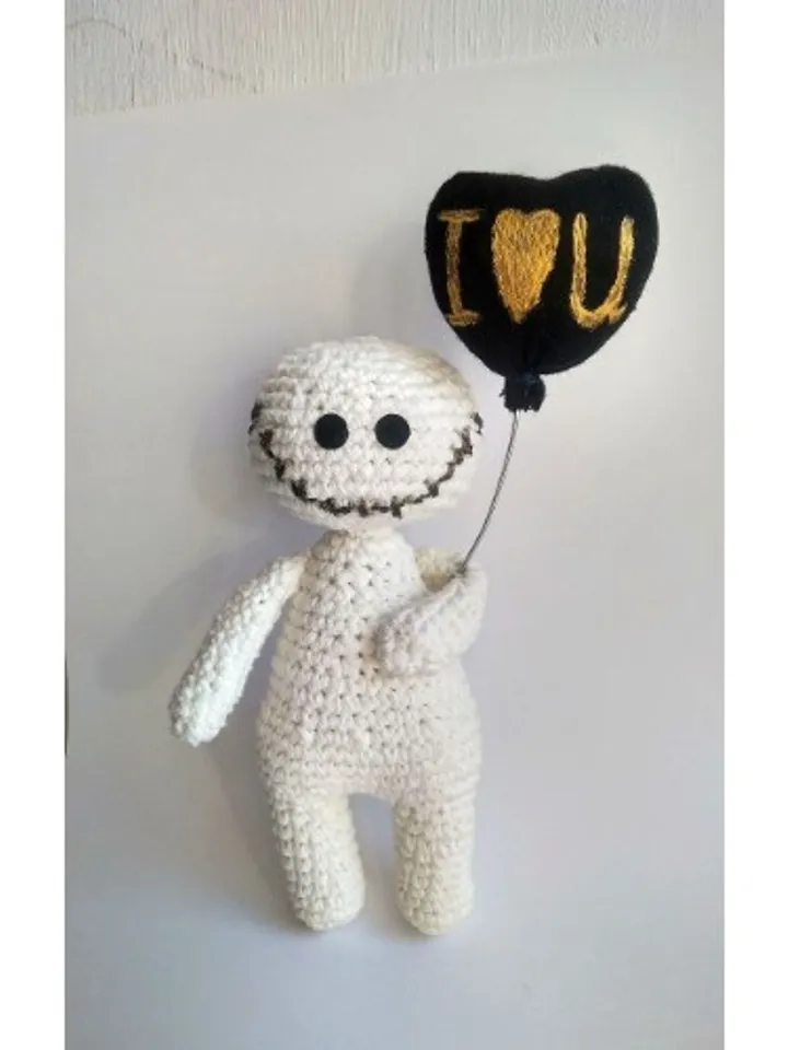 Handmade zombie, quirky doll , zombie doll, crocheted zombie doll with a black balloon, mental helth doll, therapy doll